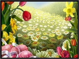 Wiosenne, Jaja, Wielkanocne, Kwiatki, Kolorowe, Malowane